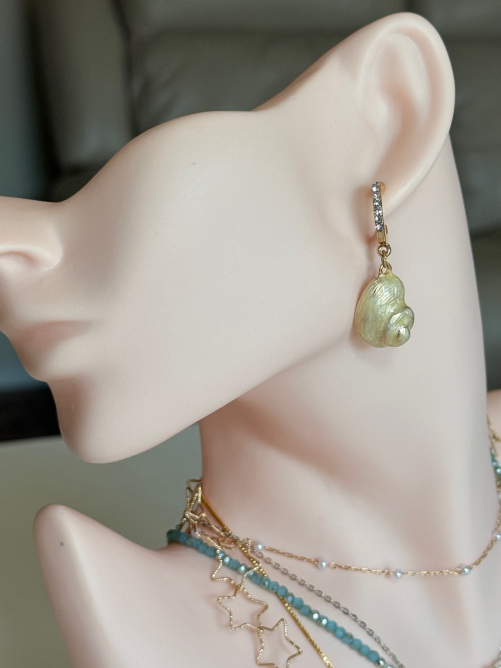Gold-Tone Iridescent Shell Drop Earrings LO006-1